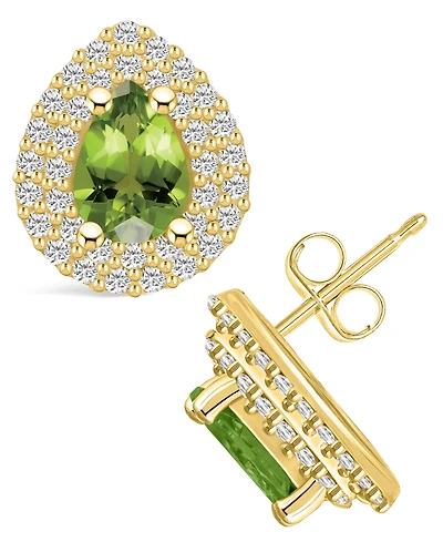 Macy's Peridot (1-5/8 ct. t.w.) and Diamond (5/8 ct. t.w.) Halo Stud Earrings in 14K Yellow Gold