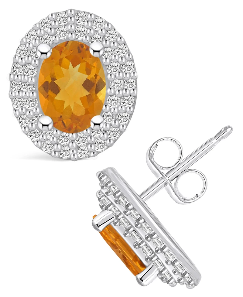 Macy's Citrine (1-5/8 ct. t.w.) and Diamond (1/2 ct. t.w.) Halo Stud Earrings in 14K Gold