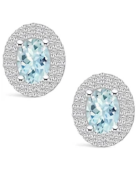 Macy's Aquamarine (1-3/ ct. t.w.) and Diamond (1/ ct. t.w.) Halo Stud Earrings in 14K Gold