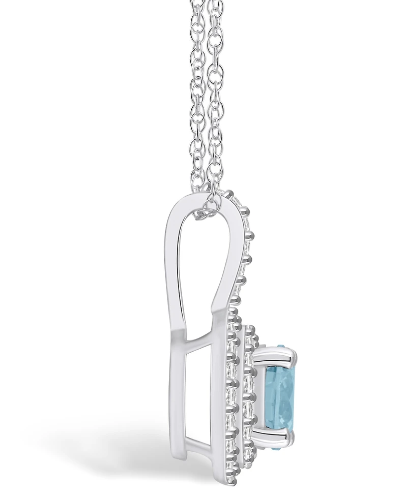 Macy's Aquamarine (1-1/ Ct. T.w.) and Diamond (3/8 Ct. T.w.) Halo Pendant Necklace in 14K White Gold
