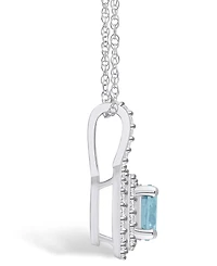 Macy's Aquamarine (1-1/ Ct. T.w.) and Diamond (3/8 Ct. T.w.) Halo Pendant Necklace in 14K White Gold