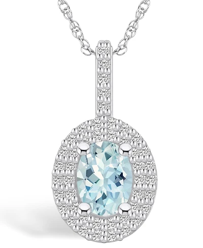 Macy's Aquamarine (1-1/7 Ct. T.w.) and Diamond (1/2 Ct. T.w.) Halo Pendant Necklace in 14K Gold