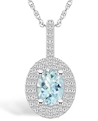 Macy's Aquamarine (1-1/7 Ct. T.w.) and Diamond (1/2 Ct. T.w.) Halo Pendant Necklace in 14K Gold