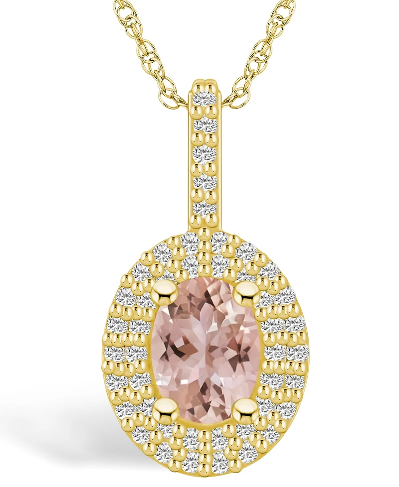 Macy's Morganite (1-1/7 Ct. T.w.) and Diamond (1/2 Ct. T.w.) Halo Pendant Necklace in 14K Yellow Gold