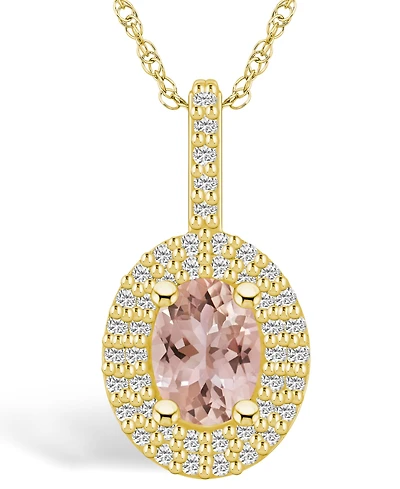Macy's Morganite (1-1/7 Ct. T.w.) and Diamond (1/2 Ct. T.w.) Halo Pendant Necklace in 14K Yellow Gold