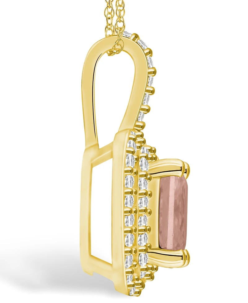 Macy's Morganite (1-3/8 Ct. T.w.) and Diamond (1/2 Ct. T.w.) Halo Pendant Necklace in 14K Yellow Gold