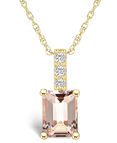 Macy's Morganite (1-3/8 Ct. T.w.) and Diamond Accent Pendant Necklace in 14K Yellow Gold