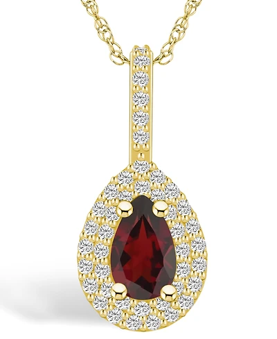 Macy's Garnet (1-1/10 Ct. T.w.) and Diamond (3/8 Ct. T.w.) Halo Pendant Necklace in 14K Yellow Gold