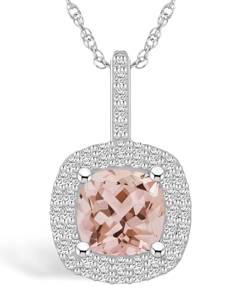 Macy's Morganite (2 Ct. T.w.) and Diamond (1/2 Ct. T.w.) Halo Pendant Necklace in 14K White Gold