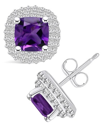 Macy's Amethyst (1-3/4 ct. t.w.) and Diamond (3/8 ct. t.w.) Halo Stud Earrings in 14K Gold