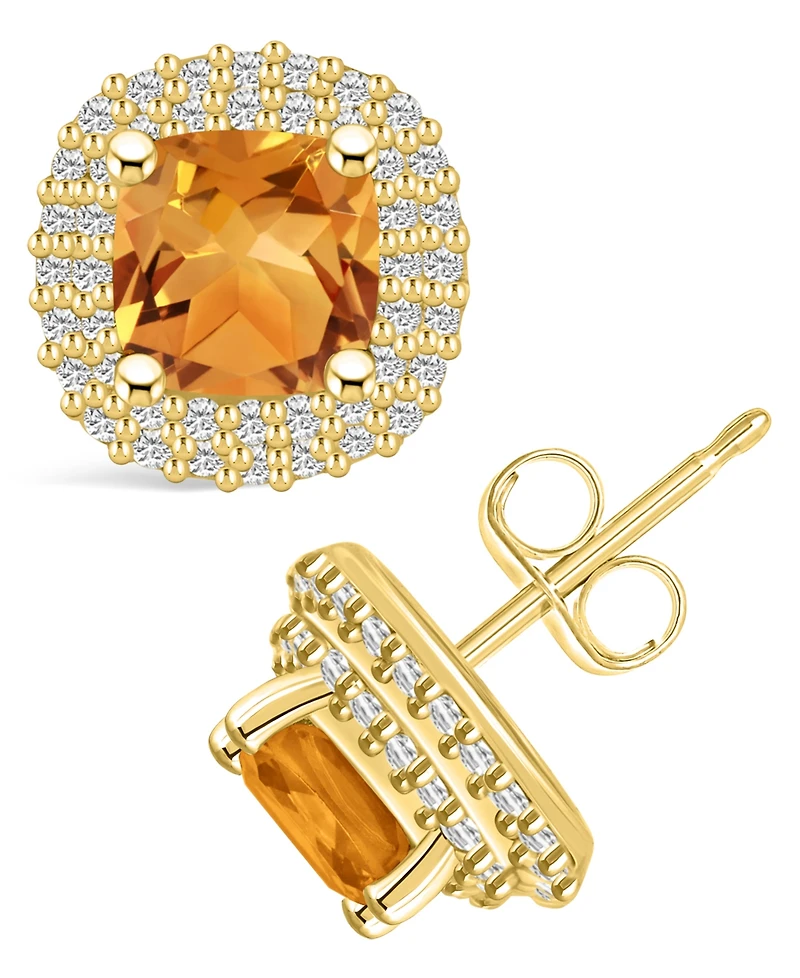 Macy's Citrine (1-3/4 ct. t.w.) and Diamond (3/8 ct. t.w.) Halo Stud Earrings in 14K Yellow Gold