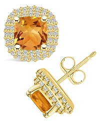 Macy's Citrine (1-3/4 ct. t.w.) and Diamond (3/8 ct. t.w.) Halo Stud Earrings in 14K Yellow Gold