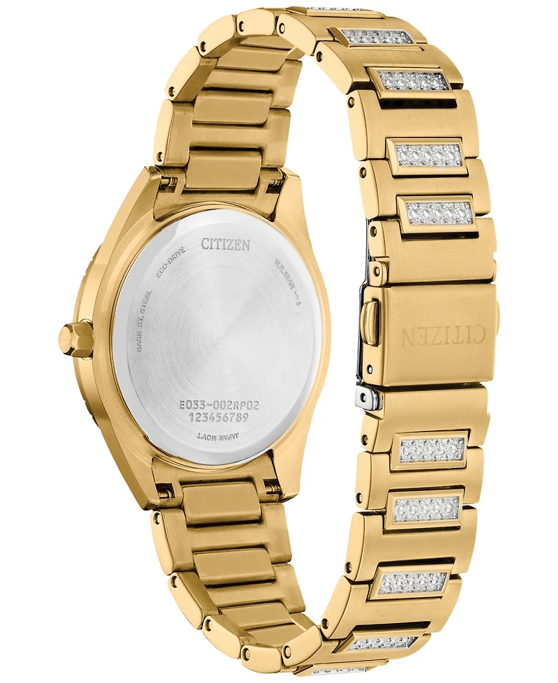 Citizen Eco-Drive Women's Crystal Gold-Tone Stainless Steel Bracelet Watch 34mm