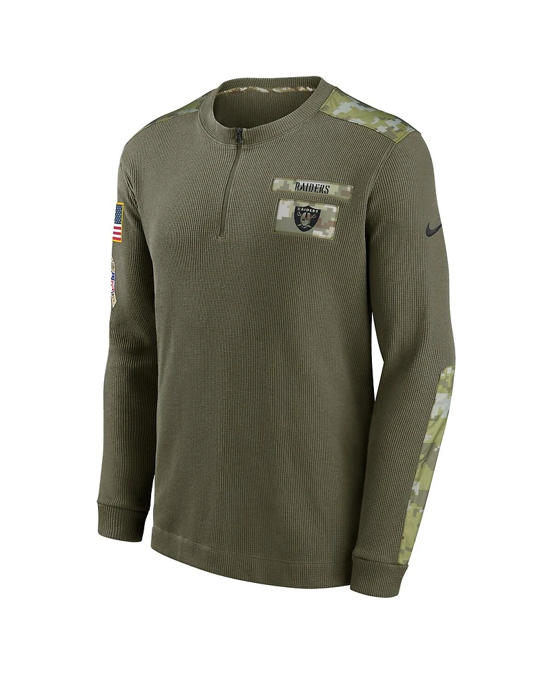 Men's Nike Olive Las Vegas Raiders 2021 Salute To Service Henley Long Sleeve Thermal Top