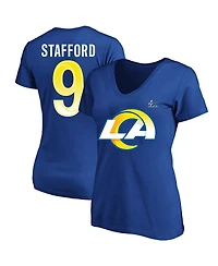 Women's Fanatics Matthew Stafford Royal Los Angeles Rams Super Bowl Lvi Plus Size Name and Number V-Neck T-shirt