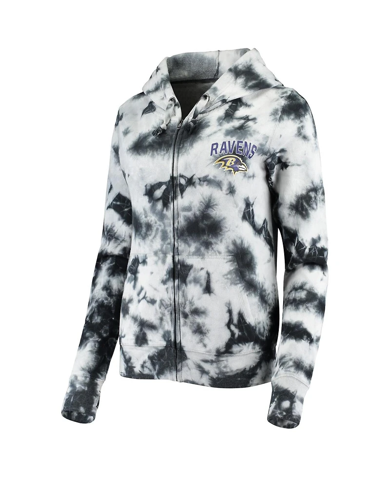 Women's New Era Black Baltimore Ravens Tie Dye Fleece Full-Zip Hoodie