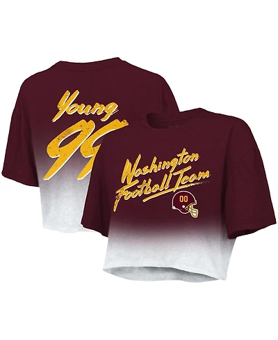 Women's Majestic Threads Chase Young Burgundy, White Washington Football Team Drip-Dye Player Name and Number Tri-Blend Crop T-shirt