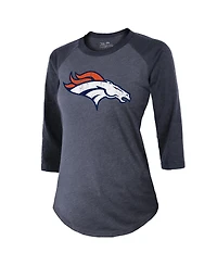 Women's Majestic Threads Russell Wilson Navy Denver Broncos Name & Number Raglan 3/4 Sleeve T-shirt