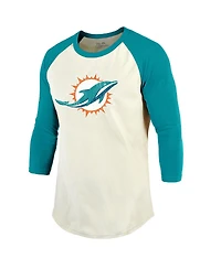 Men's Majestic Threads Tyreek Hill Cream, Aqua Miami Dolphins Name & Number Raglan 3/4 Sleeve T-shirt