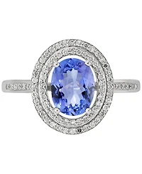 Tanzanite (1-1/4 ct. t.w.) & Diamond (1/4 ct. t.w.) Double Halo Oval Ring in 14k White Gold