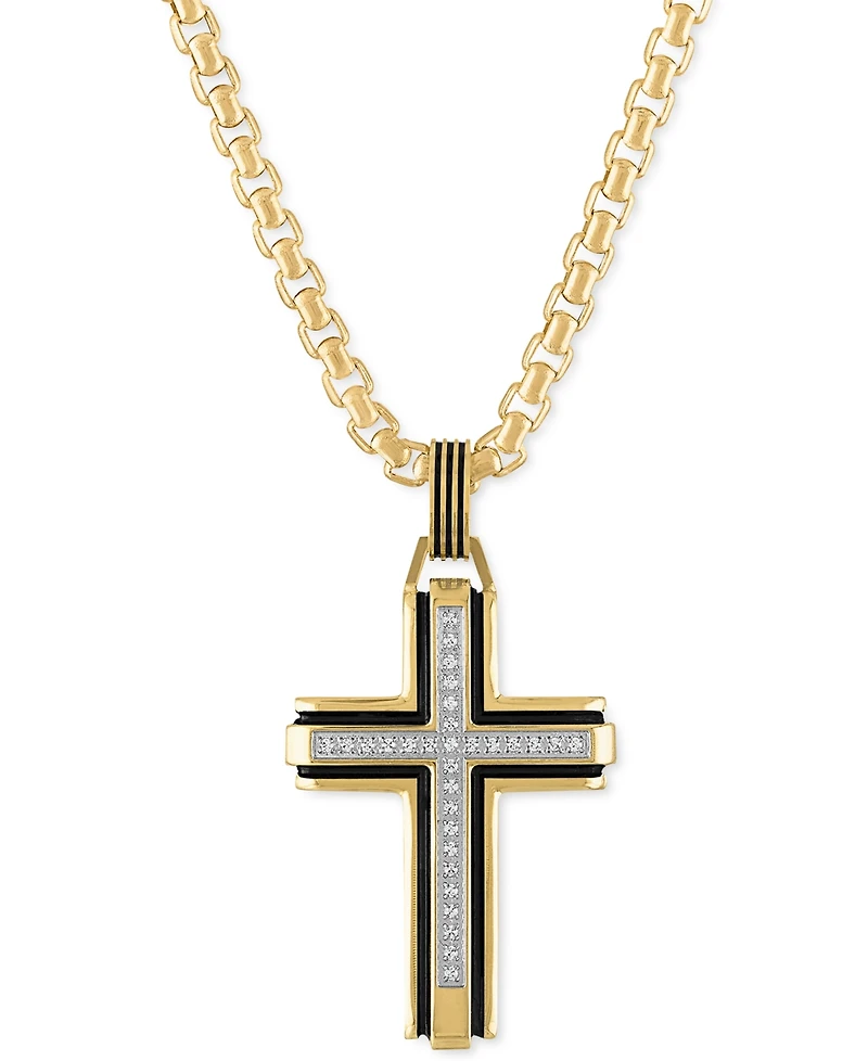 Esquire Men's Jewelry Diamond Religious Cross 22" Pendant Necklace (1/6 ct. t.w.), Created for Macy's