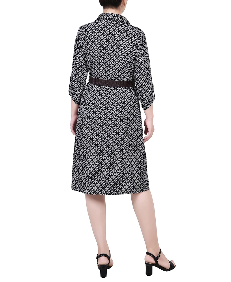 Ny Collection Petite 3/4 Roll Tab Sleeve Shirtdress
