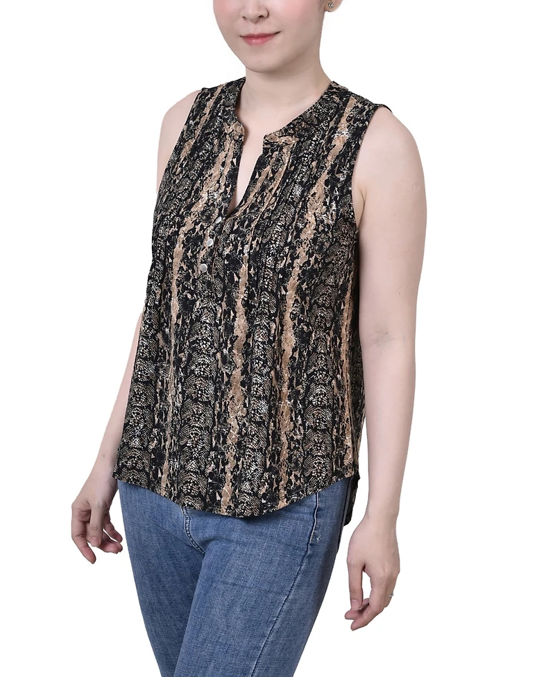 Ny Collection Petite Sleeveless Jacquard Y-neck Top