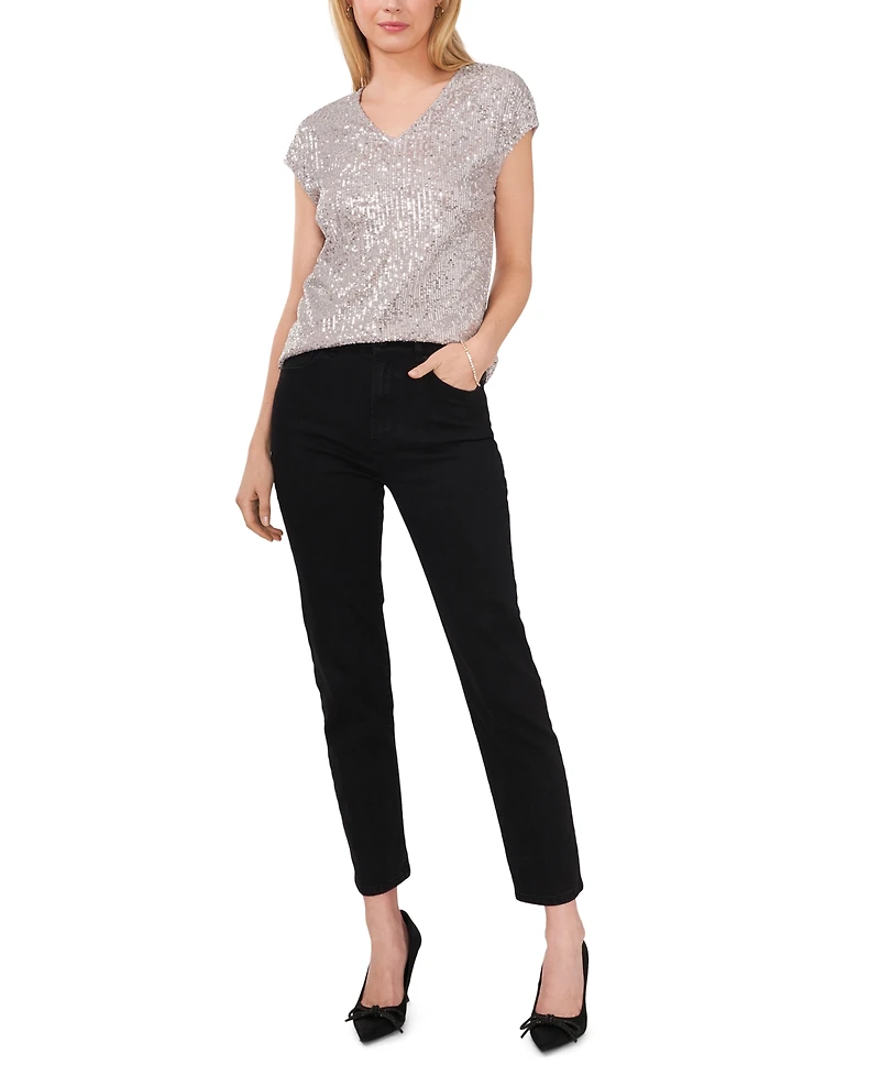 Vince Camuto Women's Sequined Dolman Sleeve V-Neck Blouse