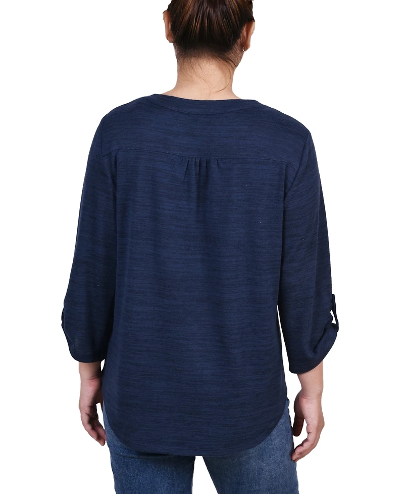 Ny Collection Petite 3/4 Roll Tab Sleeve Pintuck Top