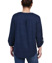 Ny Collection Petite 3/4 Roll Tab Sleeve Pintuck Top