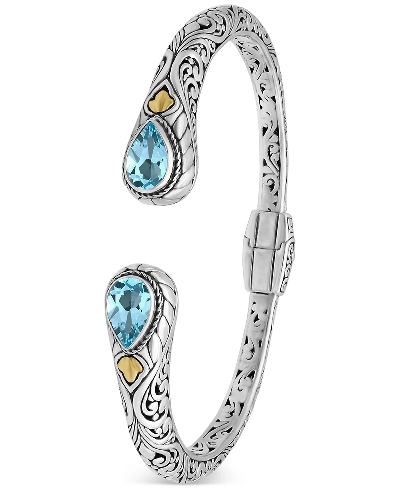 Devata Blue Topaz & Bali Cuff Bracelet in Sterling Silver and 18K Gold Accents