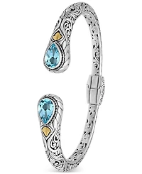 Devata Blue Topaz & Bali Cuff Bracelet in Sterling Silver and 18K Gold Accents