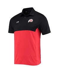Men's Under Armour Black, Red Utah Utes 2022 Blocked Coaches Performance Polo Shirt