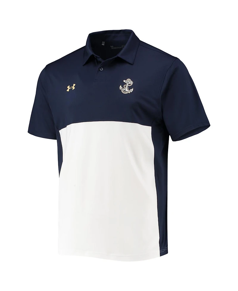 Men's Under Armour Navy, White Navy Midshipmen 2022 Blocked Coaches Performance Polo Shirt