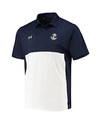 Men's Under Armour Navy, White Navy Midshipmen 2022 Blocked Coaches Performance Polo Shirt
