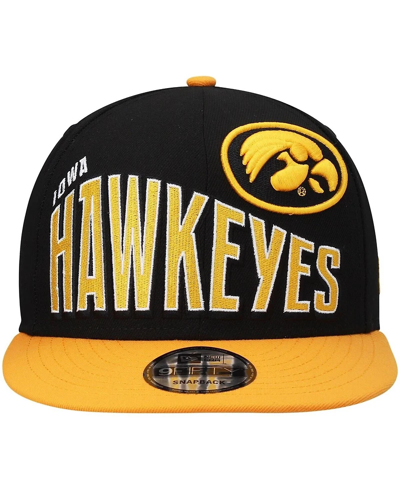 Men's New Era Black Iowa Hawkeyes Two-Tone Vintage-Like Wave 9FIFTY Snapback Hat