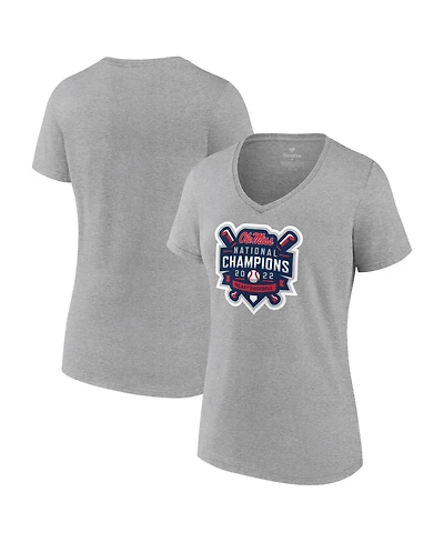 Women's Fanatics Heathered Gray Ole Miss Rebels 2022 Ncaa Men's Baseball College World Series Champions Official Logo V-Neck T-shirt