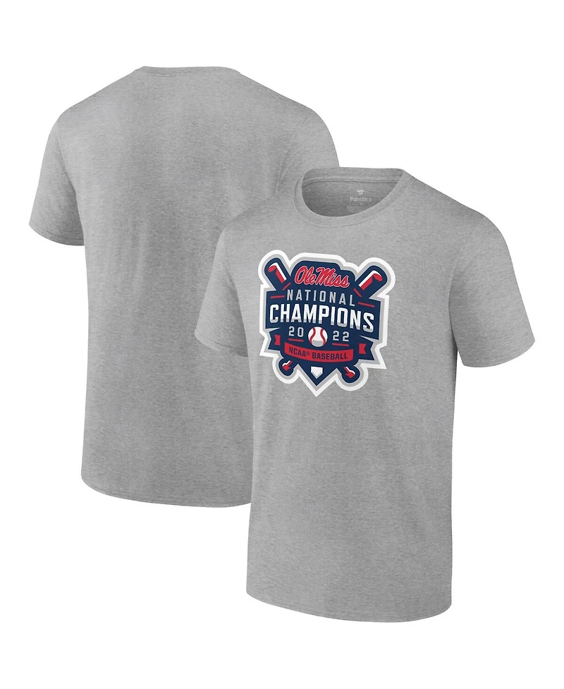 Men's Fanatics Heathered Gray Ole Miss Rebels 2022 Ncaa Men's Baseball College World Series Champions Official Logo T-shirt