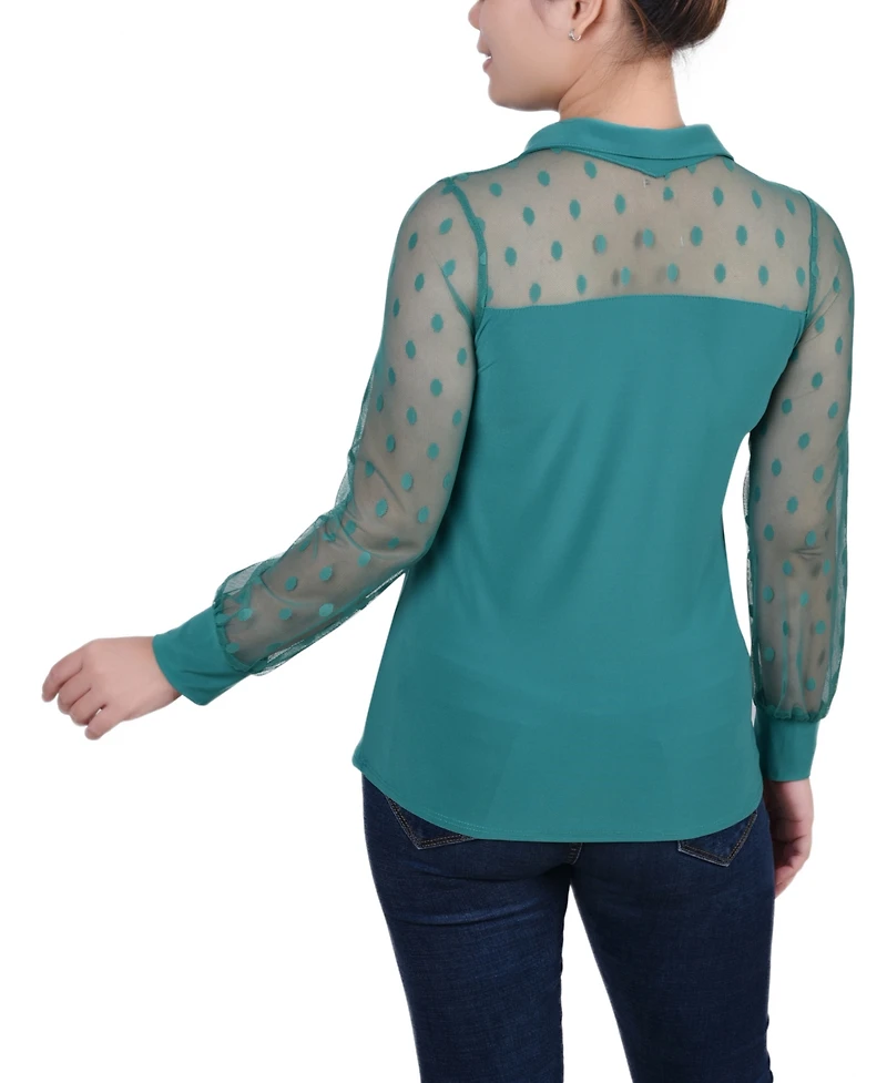 Ny Collection Women's Mesh Sleeve Top