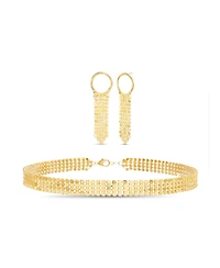 kensie Boxed Hoop and Chain Mail Fringe Dangle Post Earrings with Chain Mail Choker Necklace Set, 2 Piece