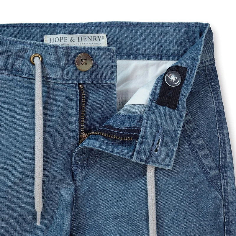 Hope & Henry Baby Boys Chambray Rolled Cuff Pant With Drawstring