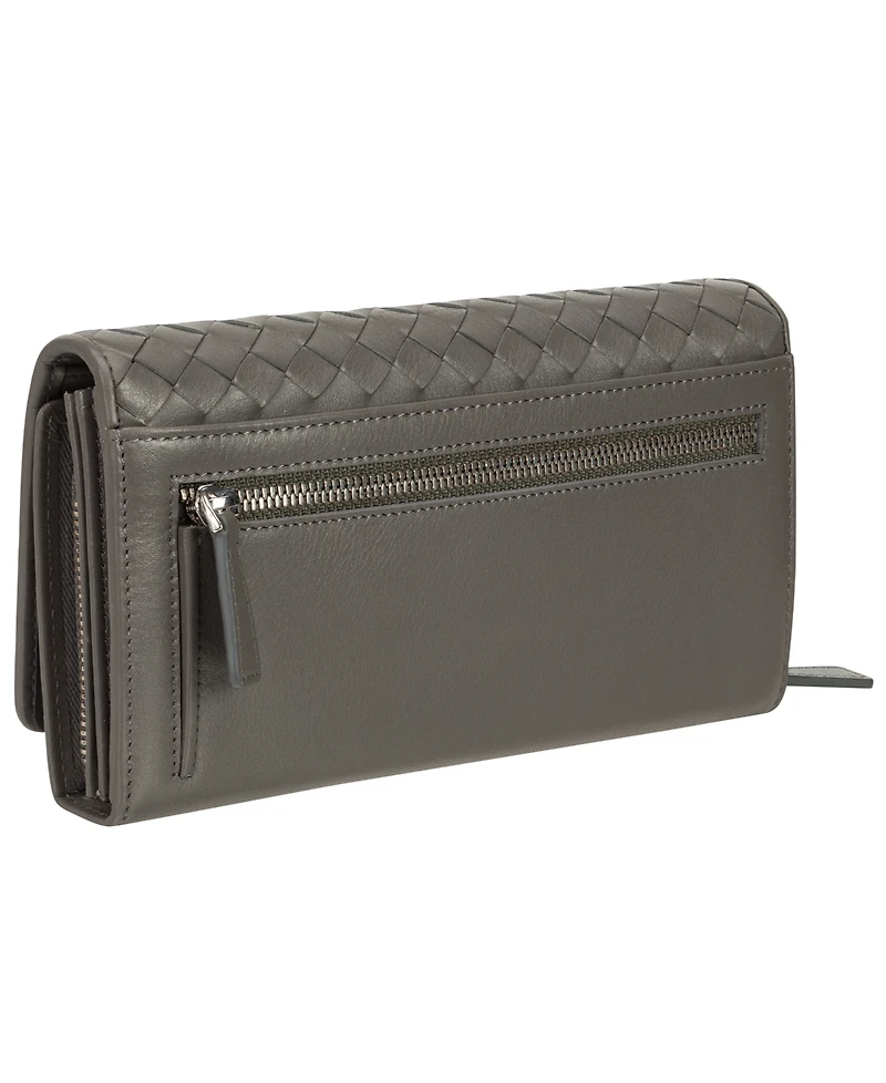 Mancini Women's Basket Weave Collection Rfid Secure Clutch Wallet