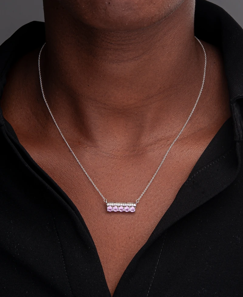 Amethyst (3/4 ct. t.w.) & Diamond (1/10 ct. t.w.) Bar 17" Pendant Necklace in Sterling Silver (Also in Lab-grown White Sapphire, Lab-grown Pink Sapphi