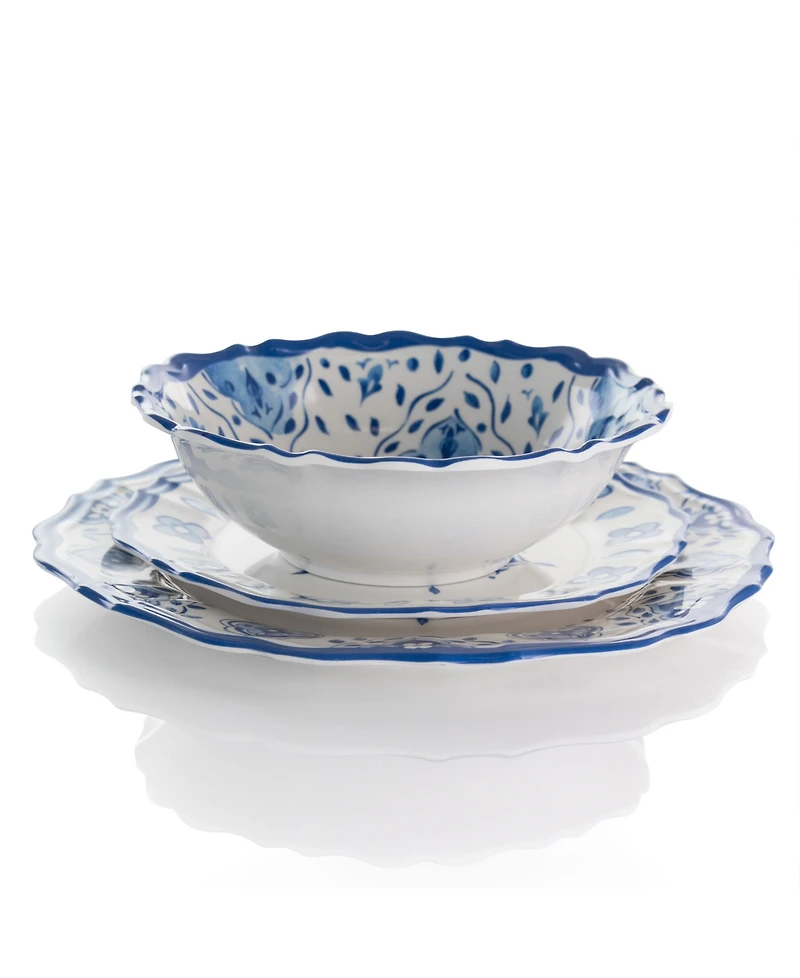 Elama Blue Flower Melamine 12 Pc. Dinnerware Set, Set of 4