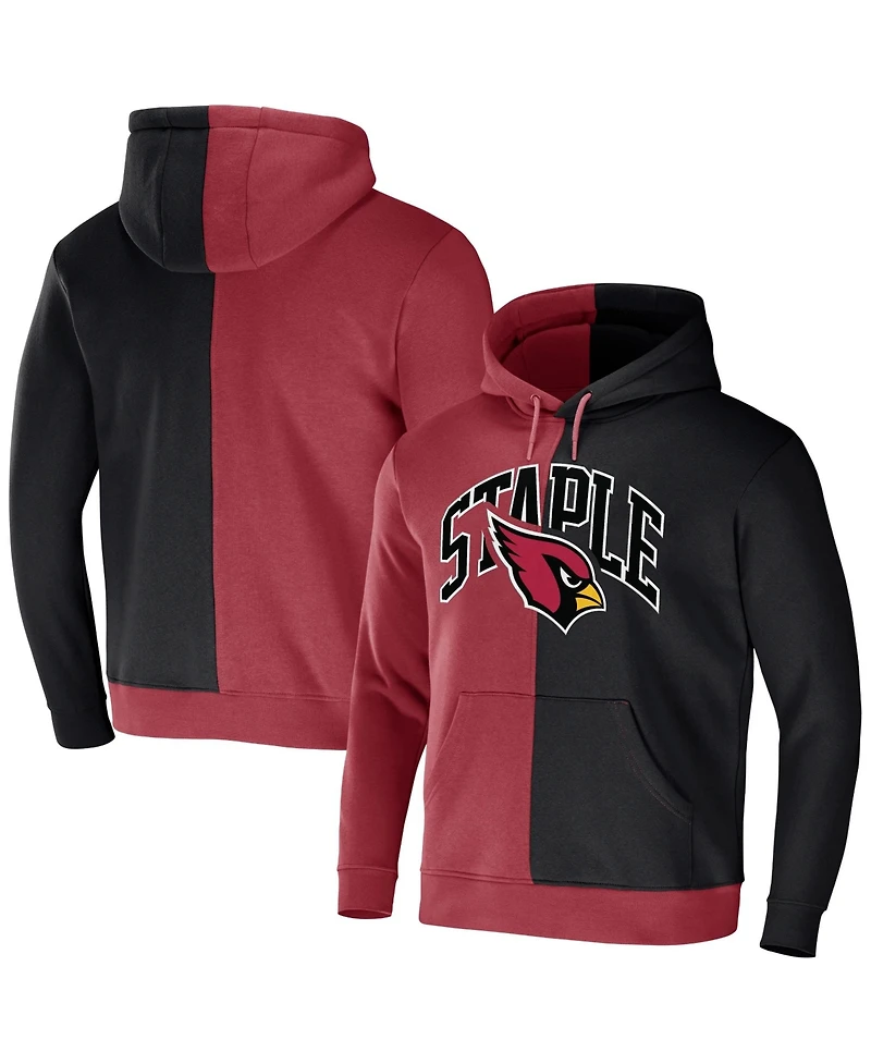 Men's Nfl X Staple Cardinal, Black Arizona Cardinals Split Logo Pullover Hoodie
