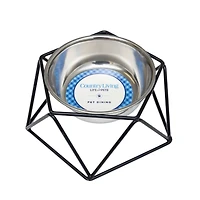 Country Living Elevated Stainless Steel Bowl, Modern Artisan Geometric Design, Single Pet Feeder