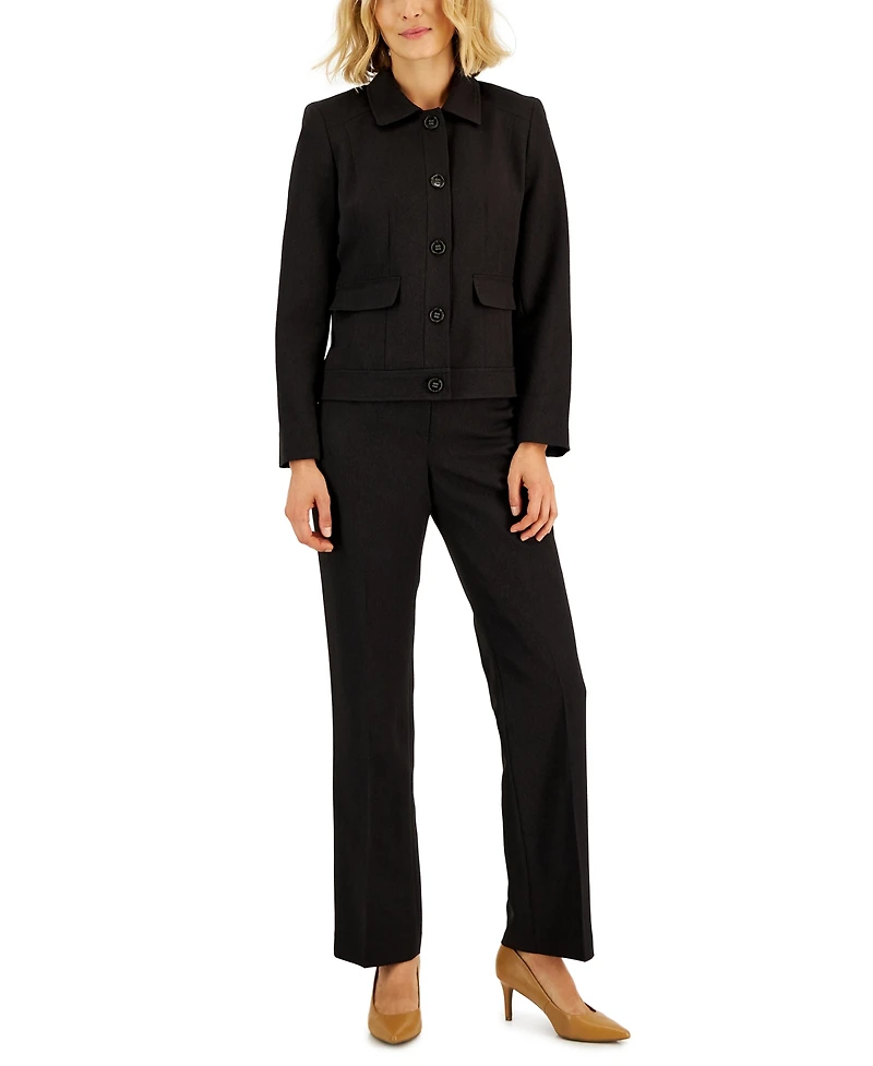 Le Suit Heathered Five-Button Jacket & Kate Pants, Regular and Petite Sizes