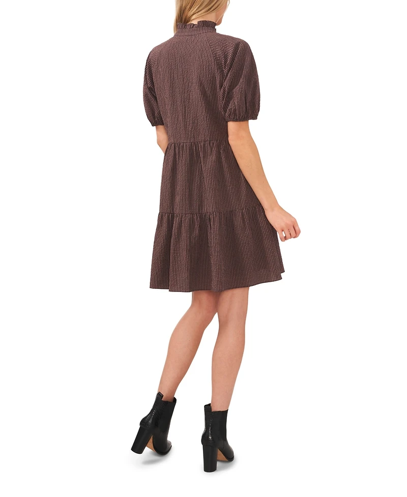 CeCe Women's Cotton Check Babydoll Dress