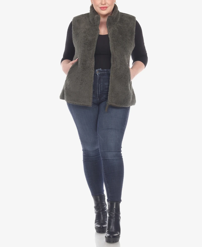 White Mark Plus Women's Zip Up Sherpa Vest Jacket