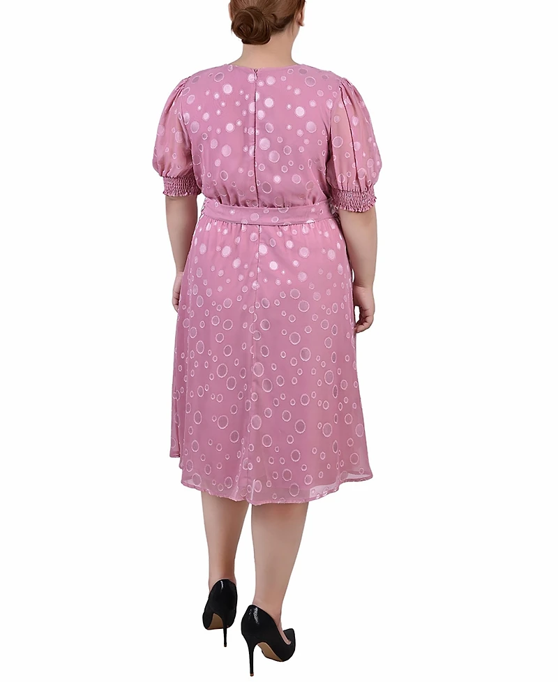 Ny Collection Plus Elbow Sleeve Swiss Dot Dress
